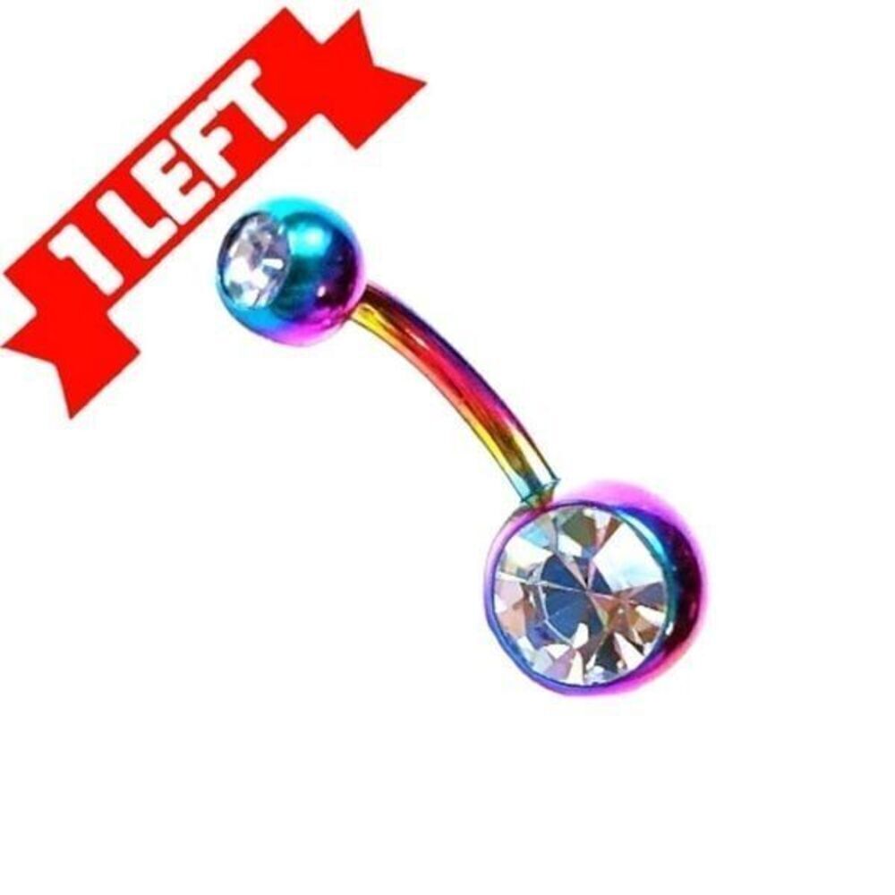 🎁 3/$20 Double Gem Belly Button Ring 14 Gauge MultiColor Anodized Navel Barbell